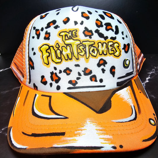 Cartoonized "Flintstones- 🐆 print" trucker hat.